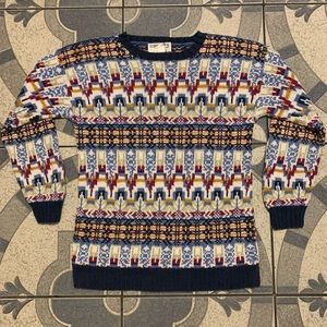 Vintage Cotton Blend Knit Pattern Crewneck Sweater